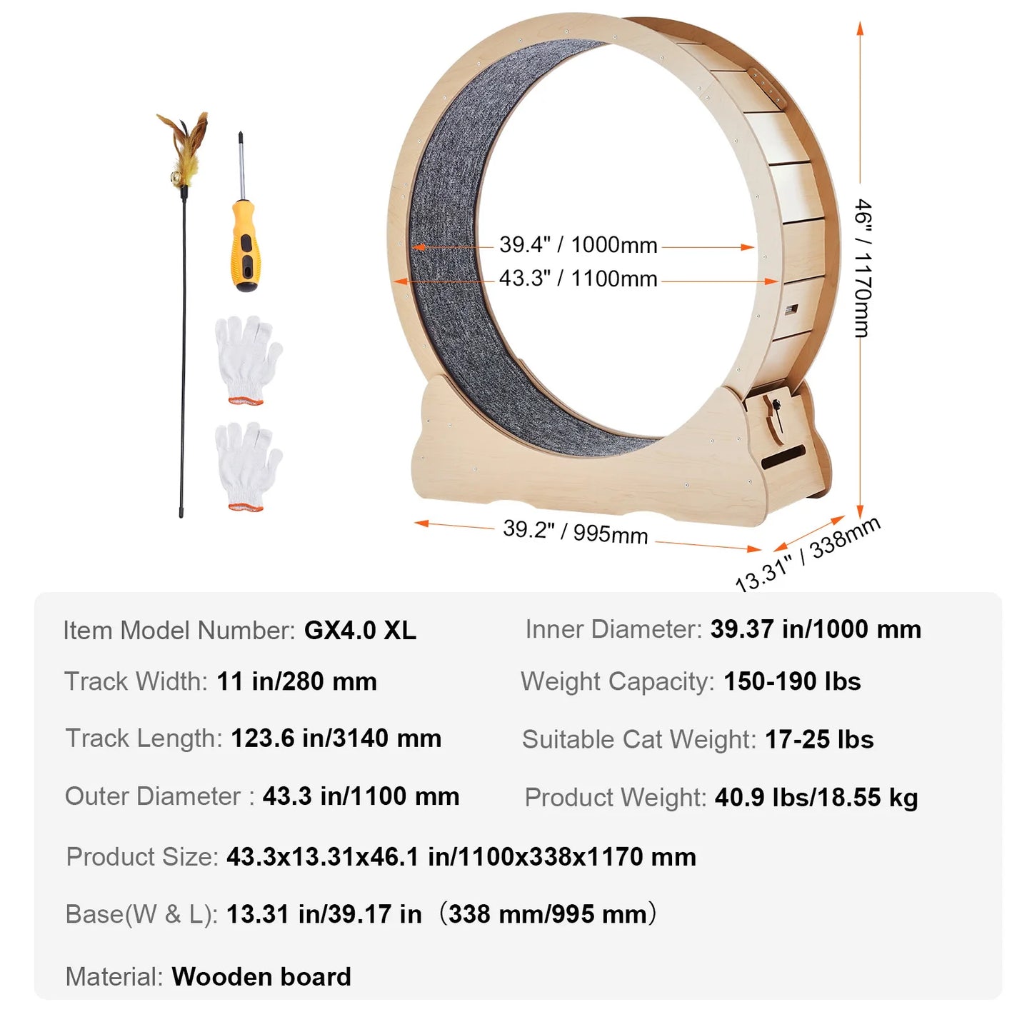 SucceBuy Wooden Cat Exercise Wheel Large Indoor Running Wheel