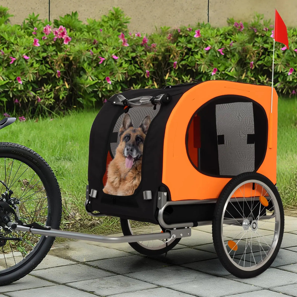 Foldable Dog Bike Trailer With Quick Release Wheels And Mesh Windows
