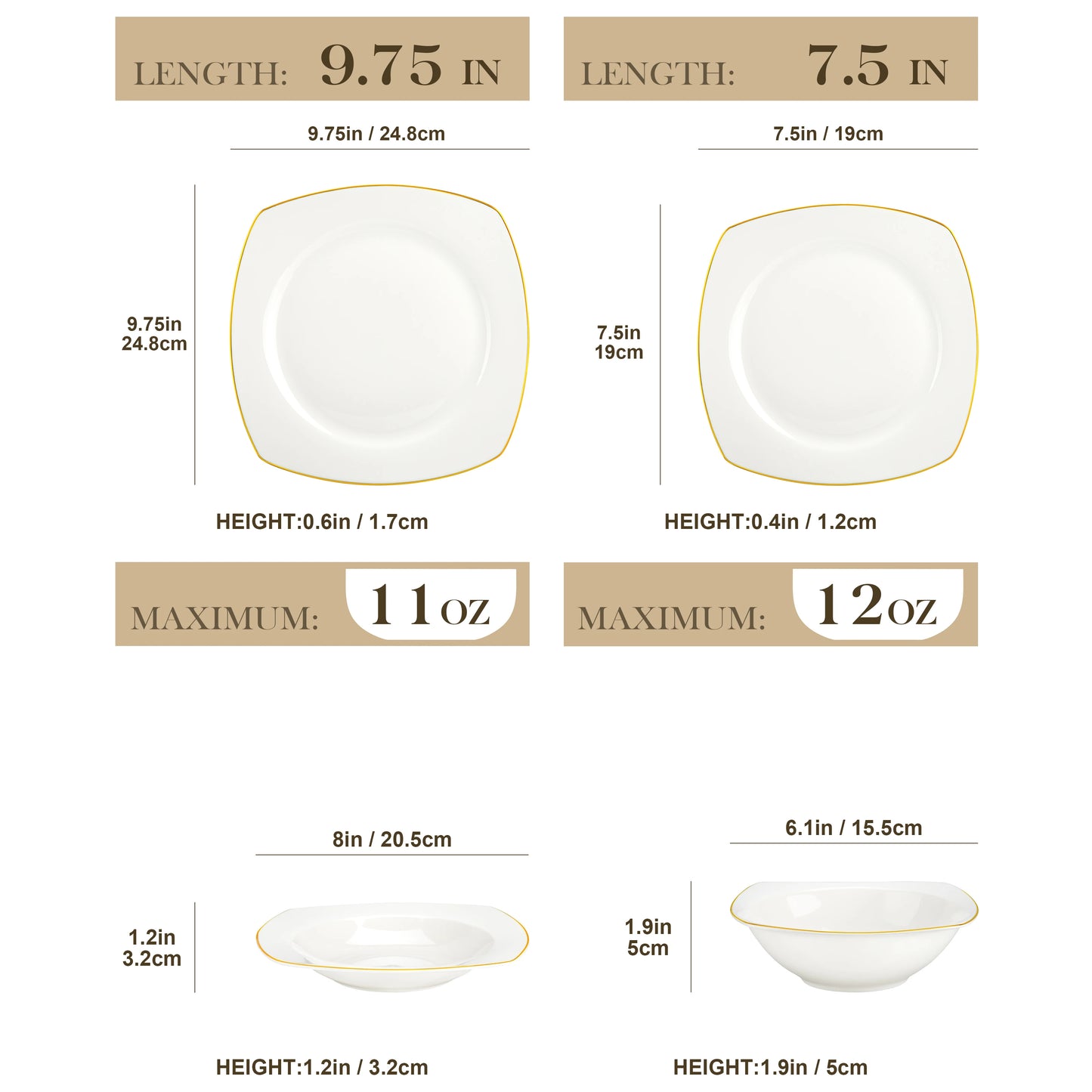 Malacasa Bone China Nordic White Dinnerware Set With Golden Rim