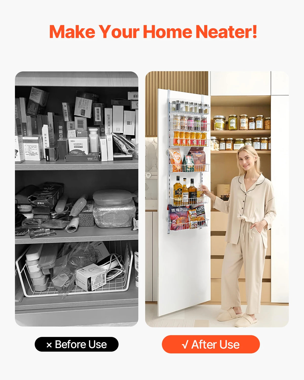 SucceBuy Adjustable Over Door Pantry Organizer With Heavy Duty Steel Spice Rack