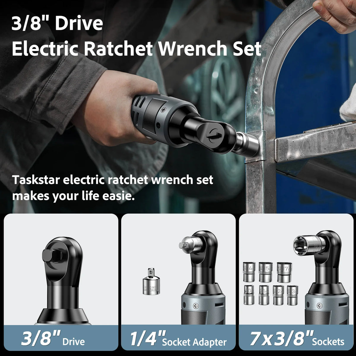 Taskstar Cordless Electric Ratchet Wrench Kit With Powerful Torque