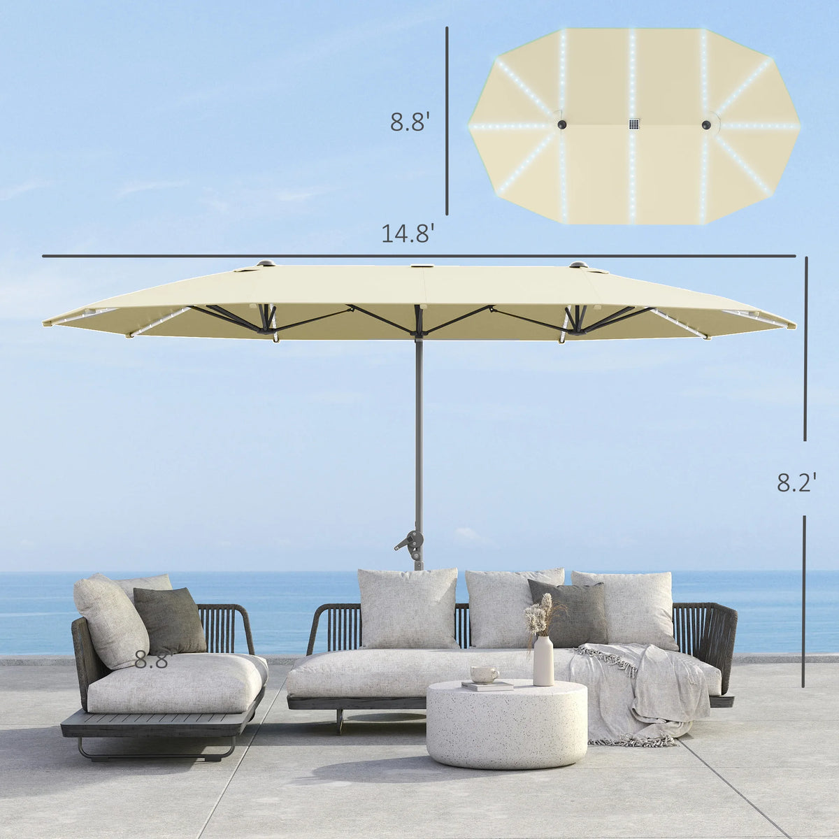 Outsunny Solar LED Patio Umbrella With UV Protection And Shade