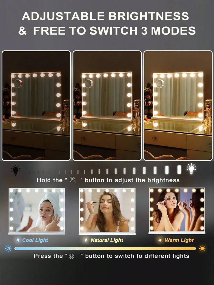 Lighted Vanity Makeup Mirror With Adjustable Three Light Settings