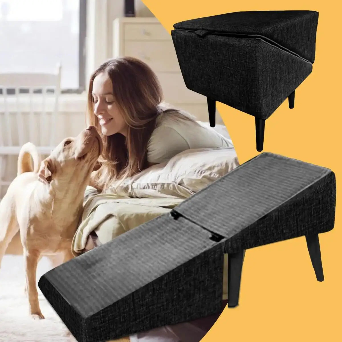 Foldable 2 In 1 Wooden Dog Ramp And Stairs Non Slip Pet Step Stool