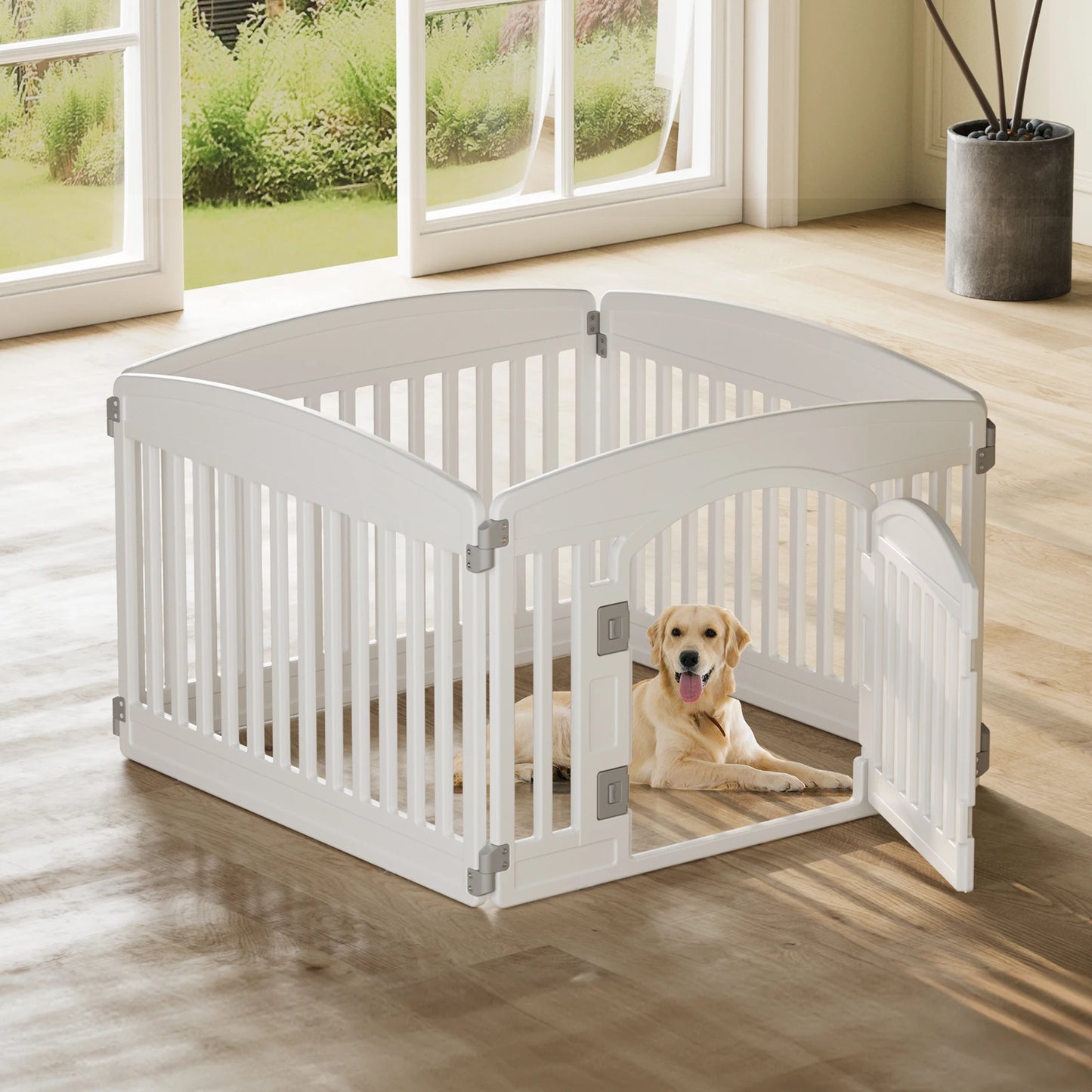 JHK Plastic Dog Playpen Expandable Pet Fence For Medium Dogs