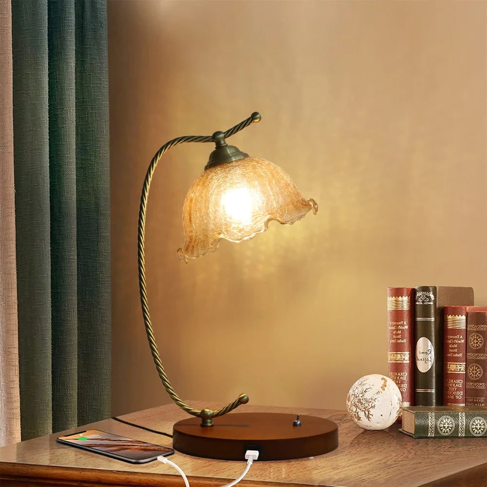 Mid Century Modern Glass Flower Desk Bedside Reading Lamp