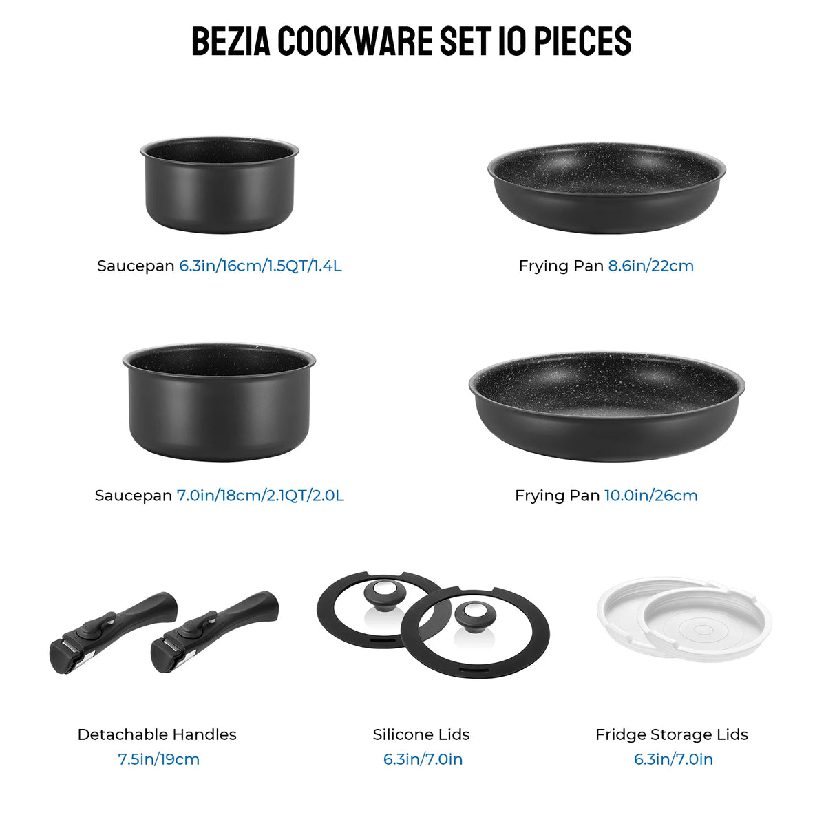 Nonstick Induction Cookware Set With Removable Handles And Stackable Design