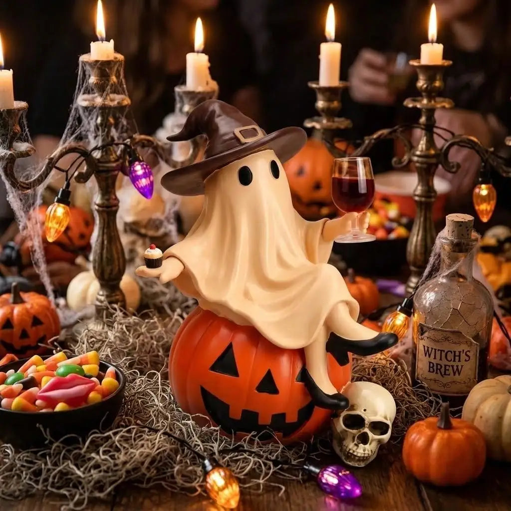 Funny Ghost Wine Glass Resin Statue Halloween Home Decor