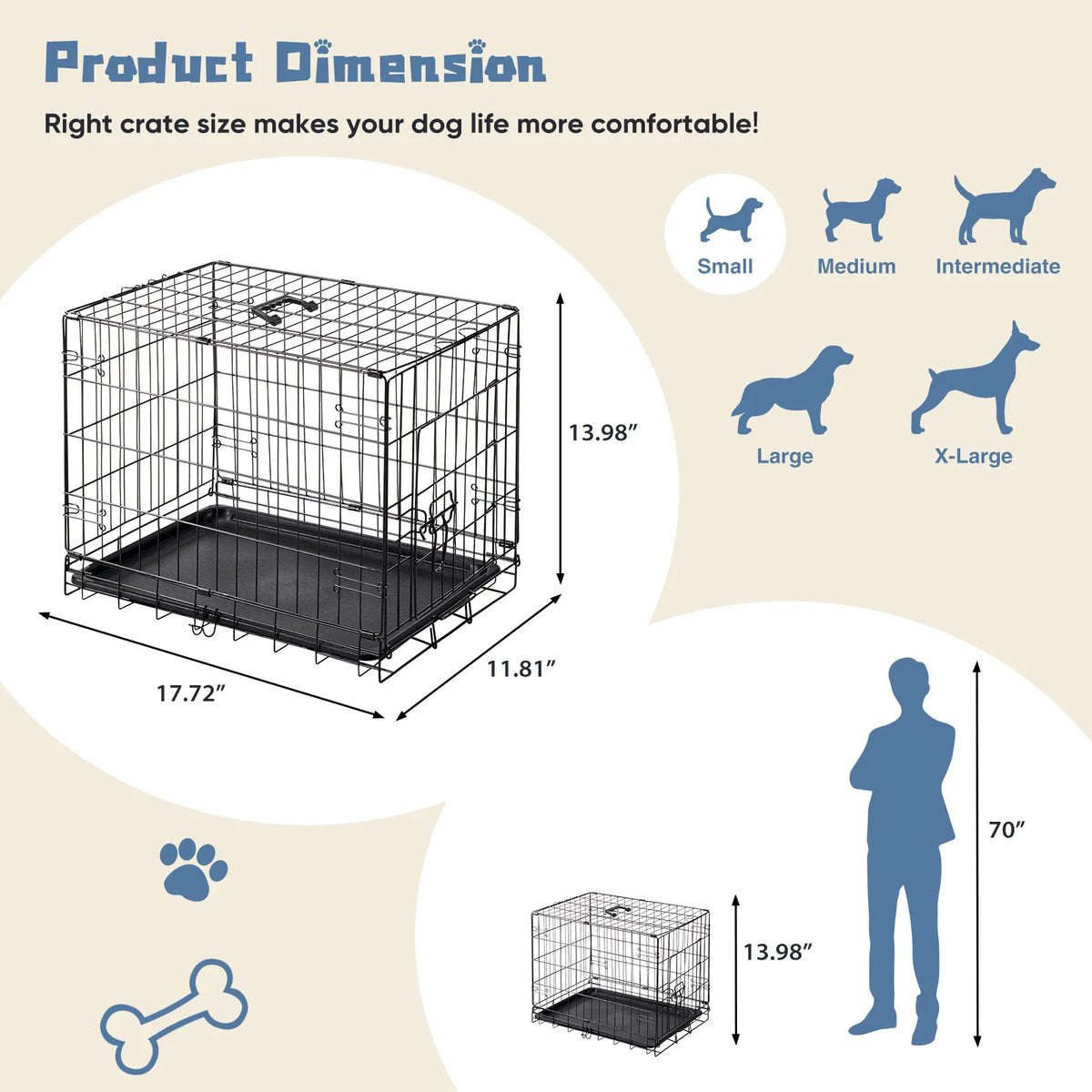 JHK Portable Metal Dog Crate With Secure Lock And Tray