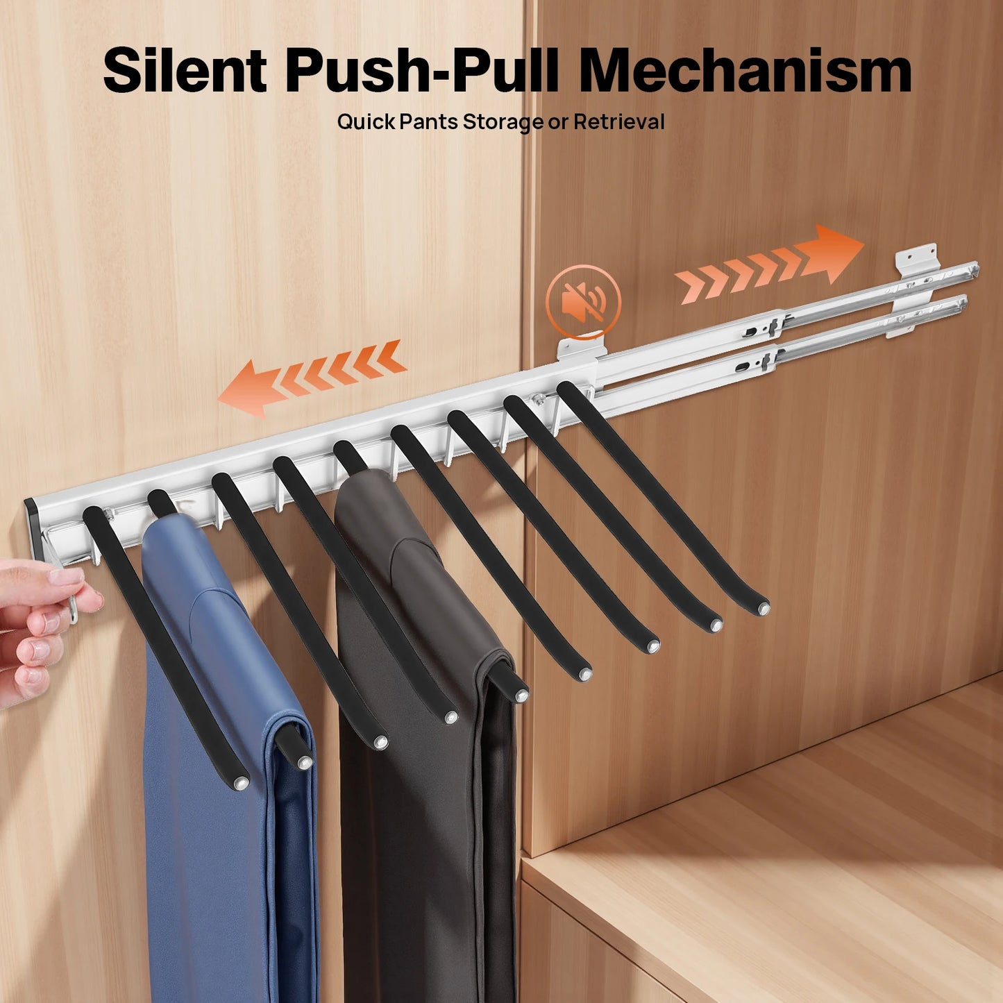 Bymaocar Pull Out Pants Rack 9 Rods Retractable Wardrobe Organizer