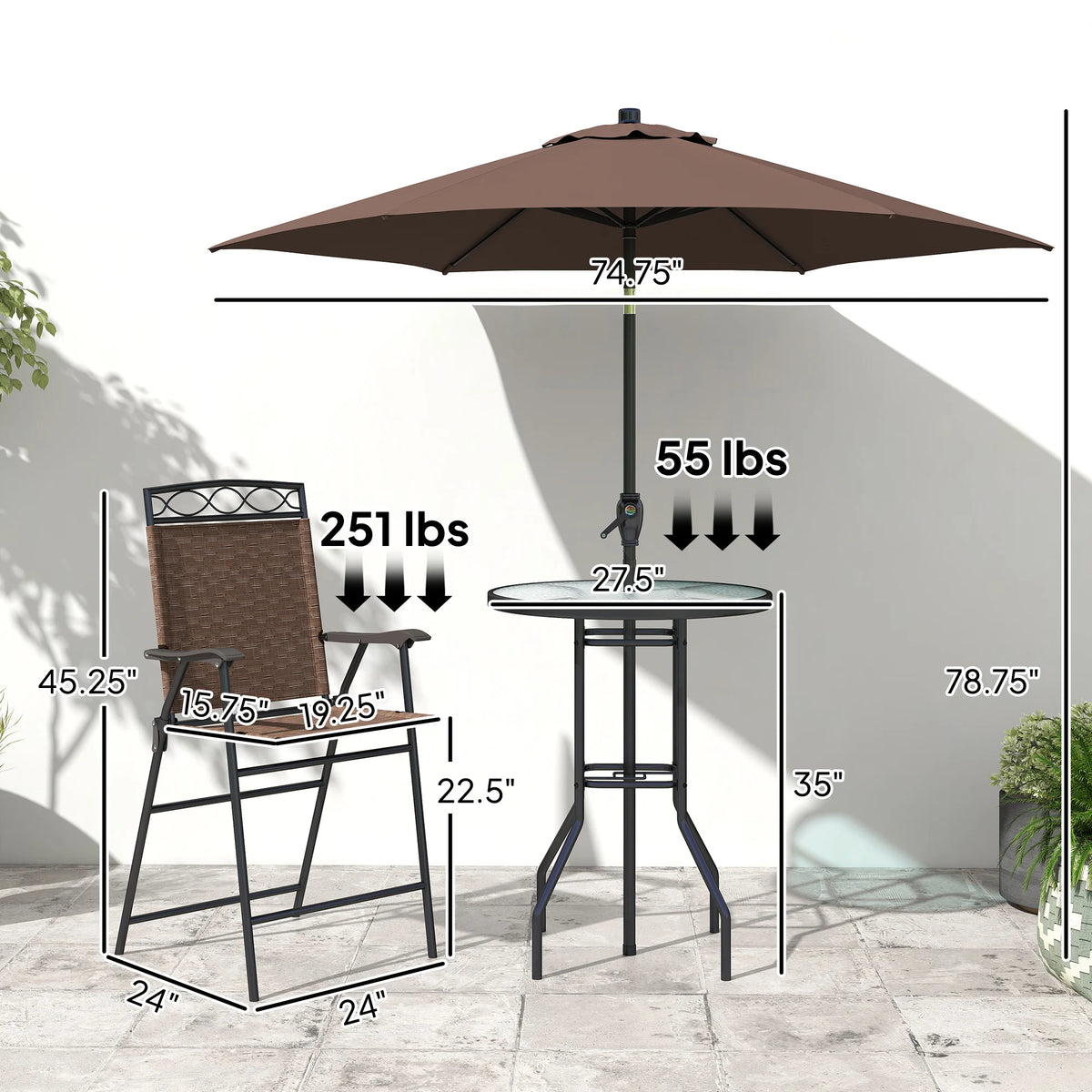 Outsunny 4 Piece Outdoor Patio Dining Set Table Chair Umbrella