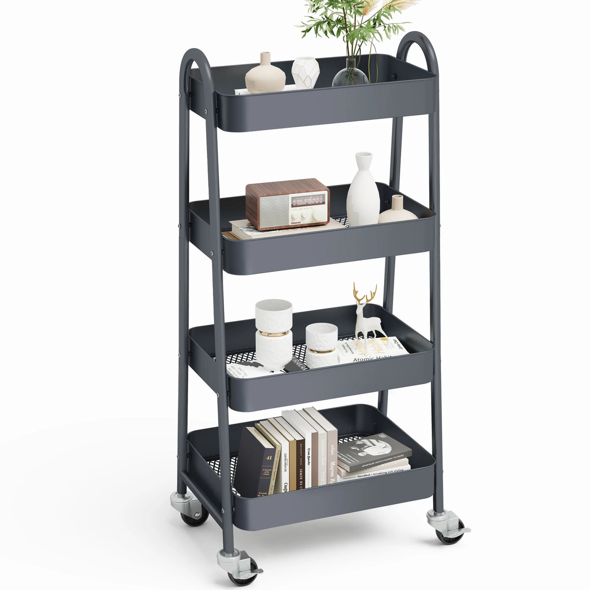 JHK Four Tier Rolling Storage Cart With Lockable Wheels For Home