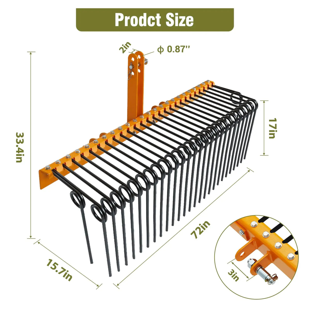 HiMISS Tow Behind Pine Straw Rake With Durable Spring Tines