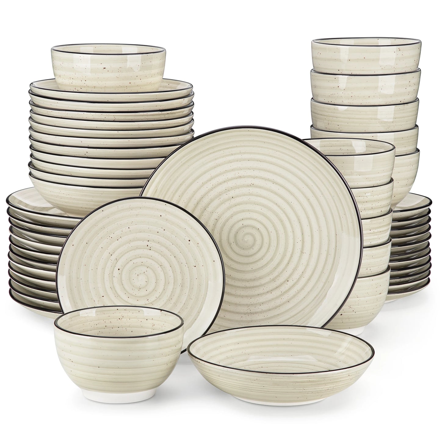 Malacasa Beige Ceramic Dinnerware Set Handpainted Spiral Pattern For Six