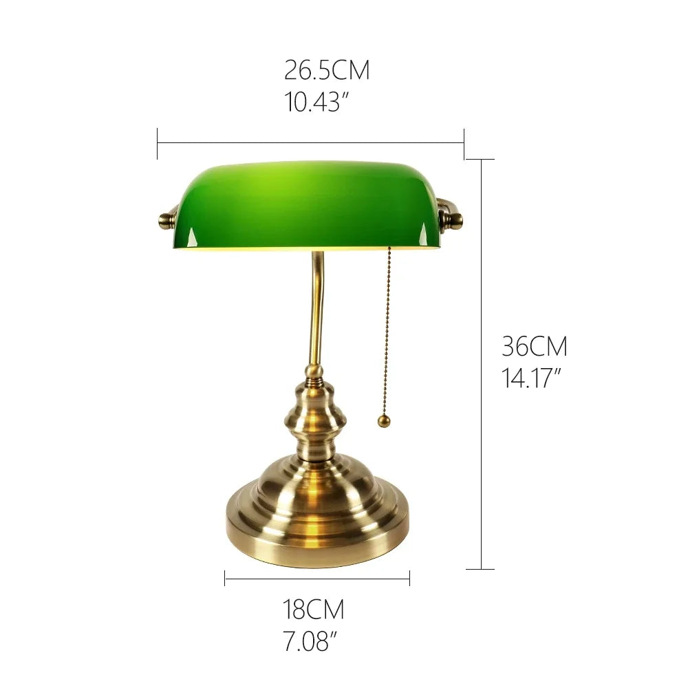 Classical Glass Bankers Desk Lamp With Zipper Switch Home Office