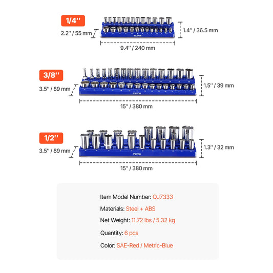 SucceBuy Magnetic Socket Organizer Set Metric SAE With Clear Labels