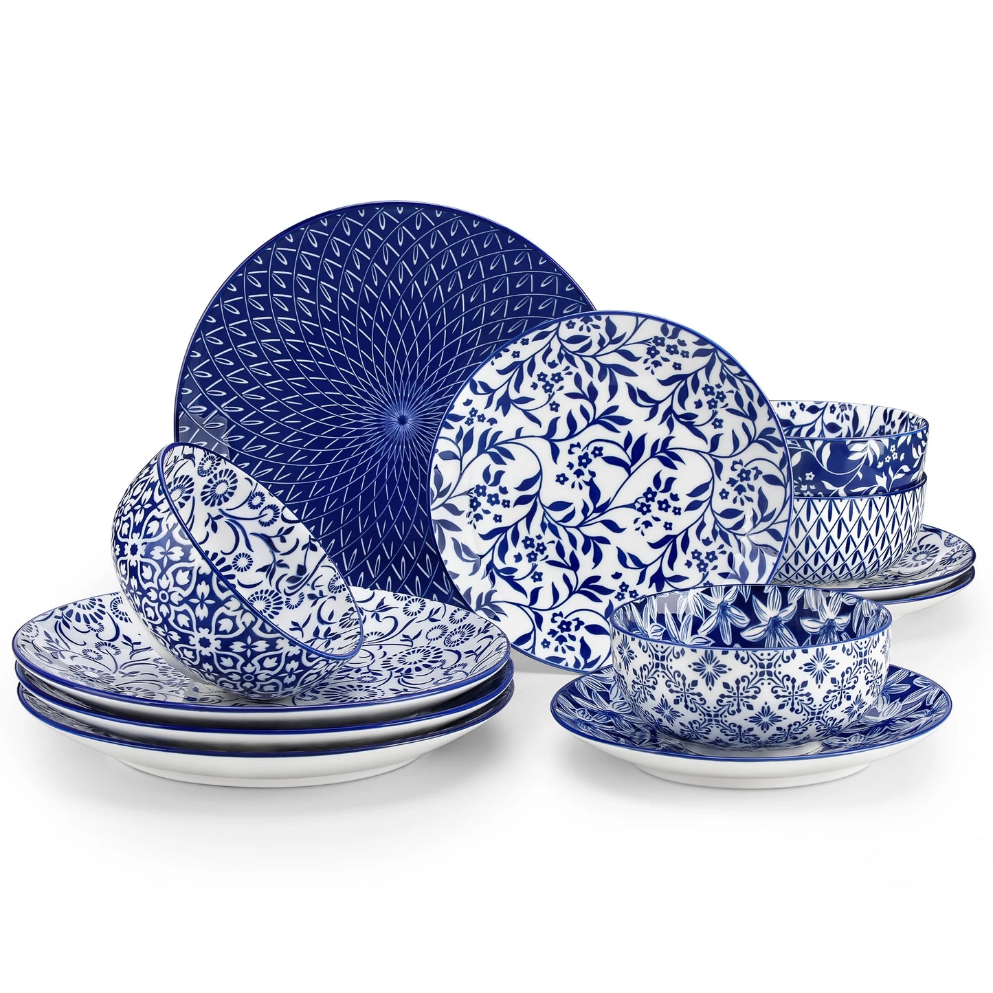 Malacasa Chinese Blue White Porcelain Dinner Plate And Bowl Set