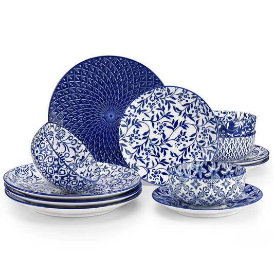 Malacasa Chinese Blue White Porcelain Dinner Plate And Bowl Set