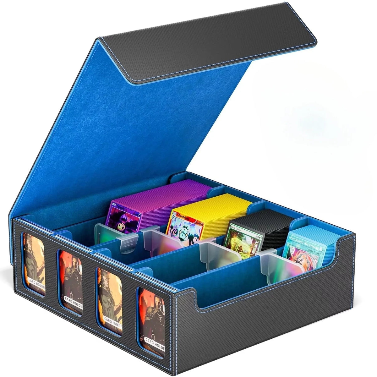 Four Row Dual Window Diamond PU Leather Trading Card Case
