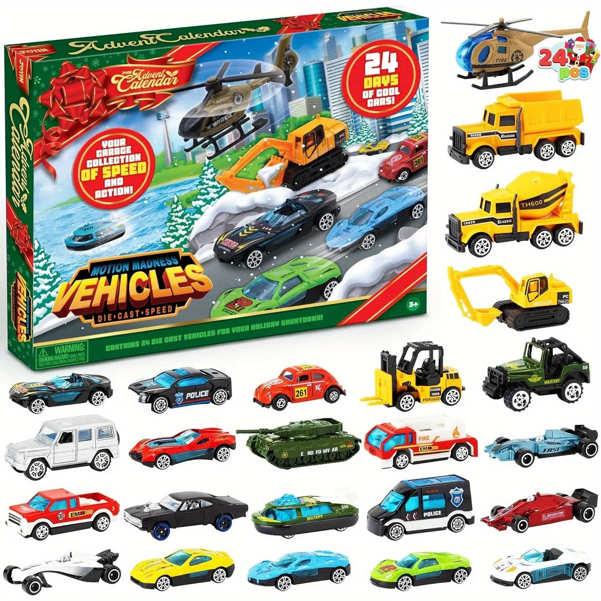 Joyfy Christmas Vehicle Advent Calendar With Diecast Cars