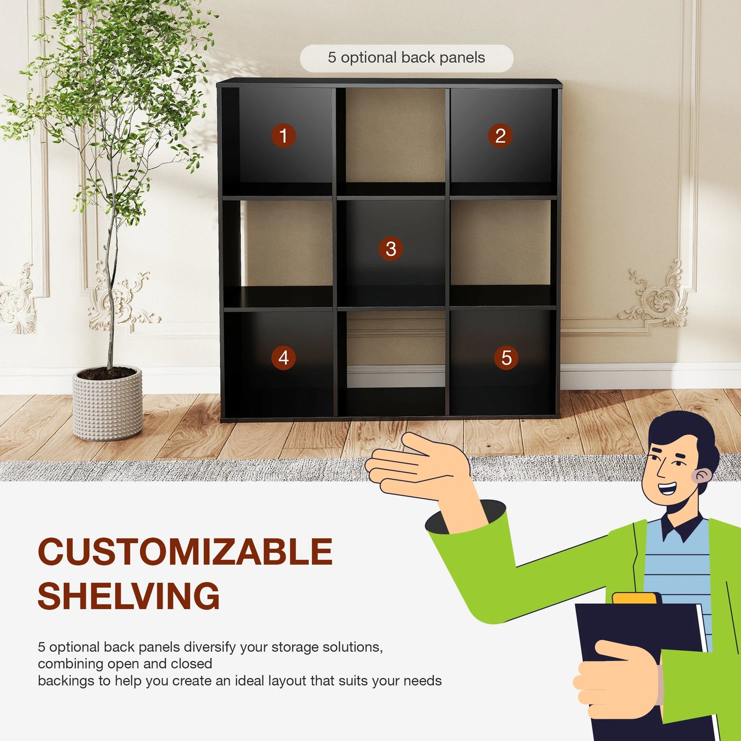 JHK 9 Cube Storage Organizer Wooden Shelf Bookcase
