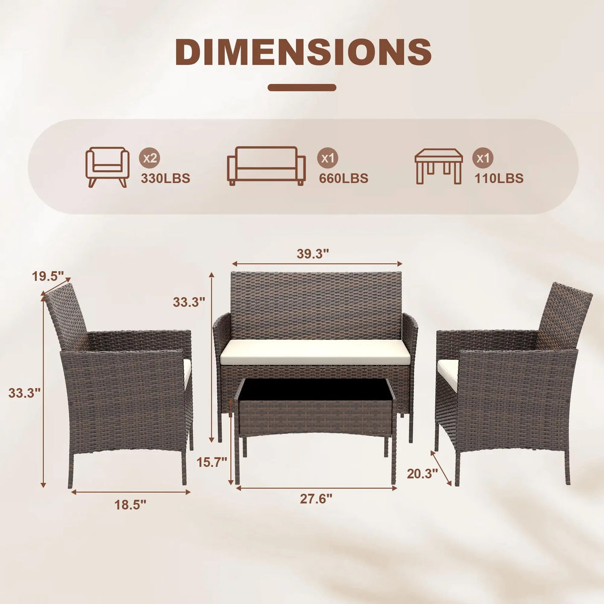 Himiss 4 Piece Outdoor Rattan Patio Furniture Set With Cushions