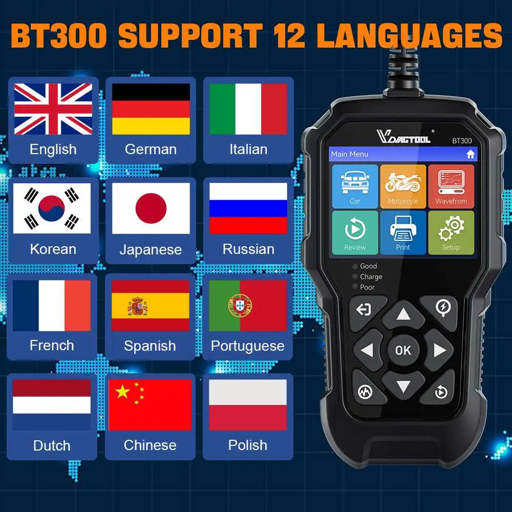 2026 New VDIAGTOOL BT300 5-3000 CCA  Car Battery Tester 6V/12V Battery System Detect Auto Battery Analyzer Car Battery Tool