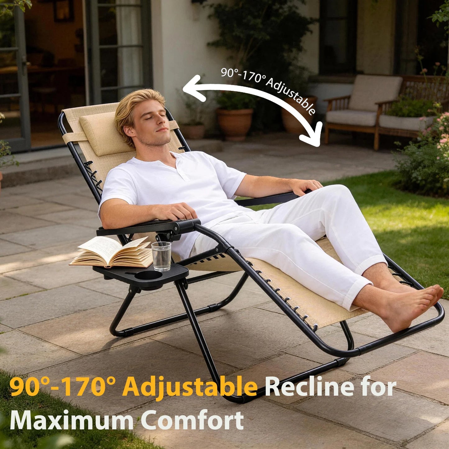 JHK Portable Zero Gravity Recliner Chairs Outdoor With Cup Holders