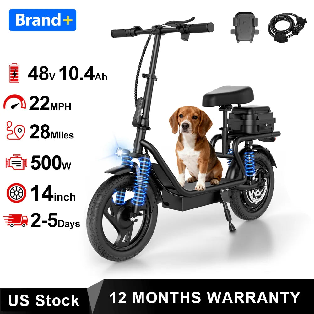 AOVOPRO 500W Foldable Electric Bicycle 28 Mile Range 22 MPH