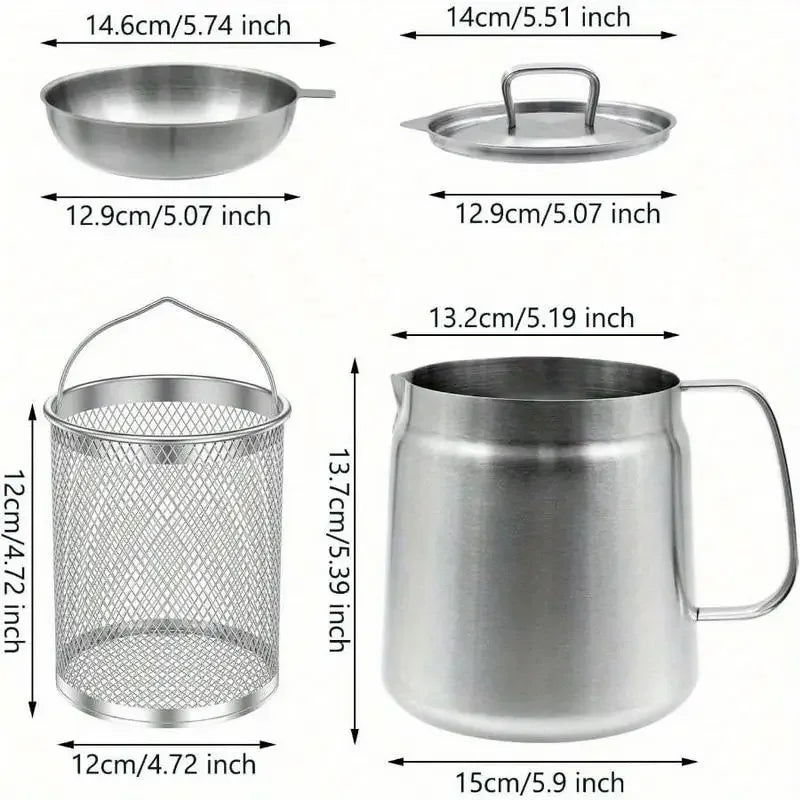 Stainless Steel Fryer Pot With Strainer Basket And Oil Filter