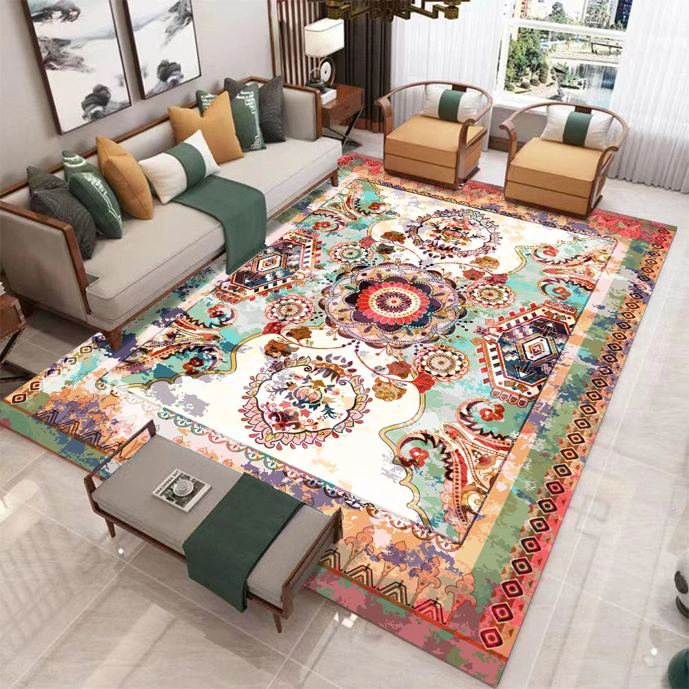 European Retro Large Living Room Carpet Geometric Non Slip Rug