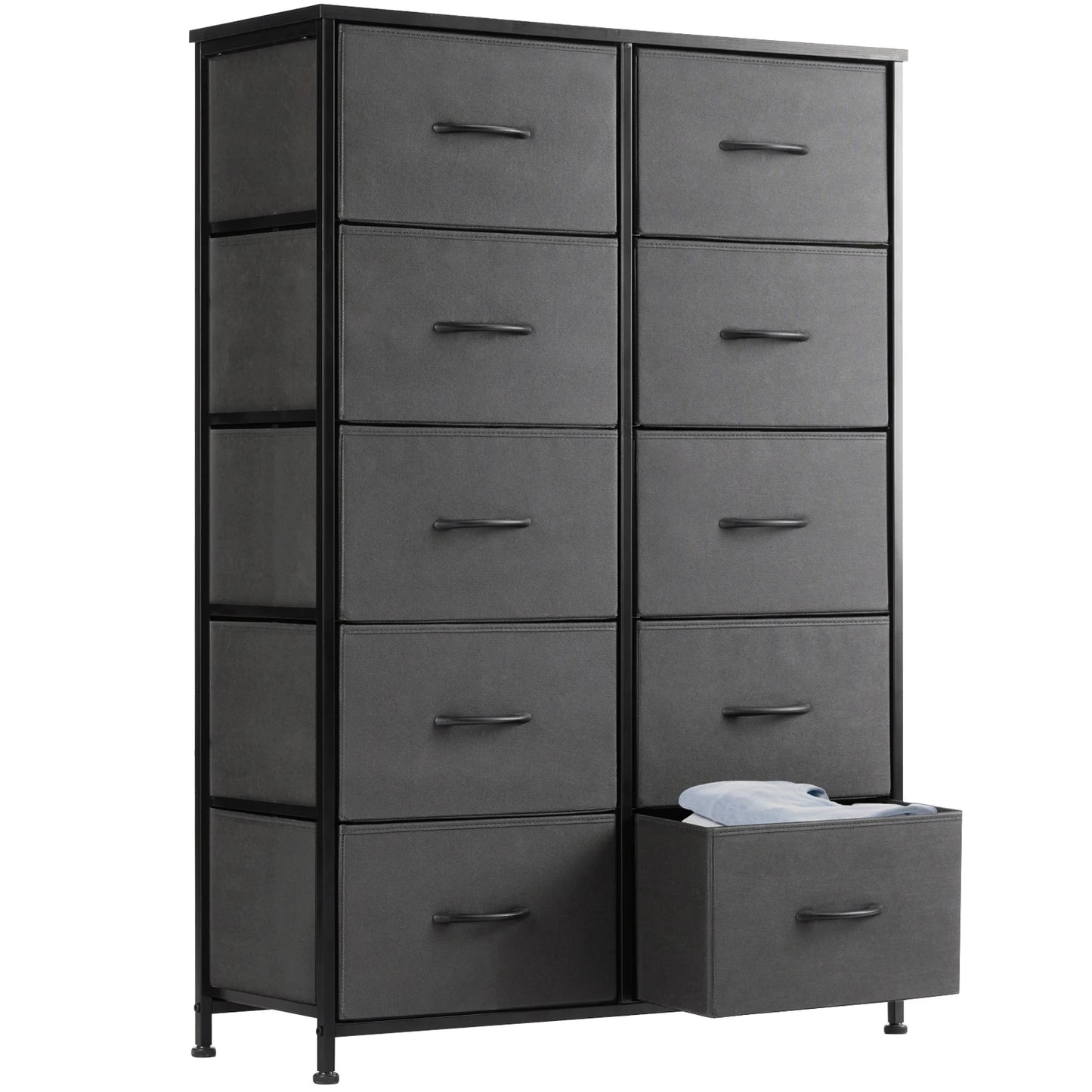 JHK Bedside Table With Fabric Drawers And Metal Frame