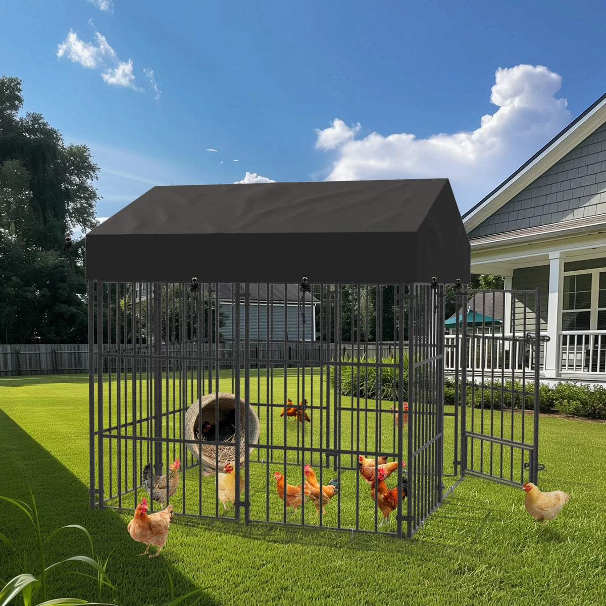 Heavy Duty Outdoor Metal Dog Kennel With Secure Roof Enclosure