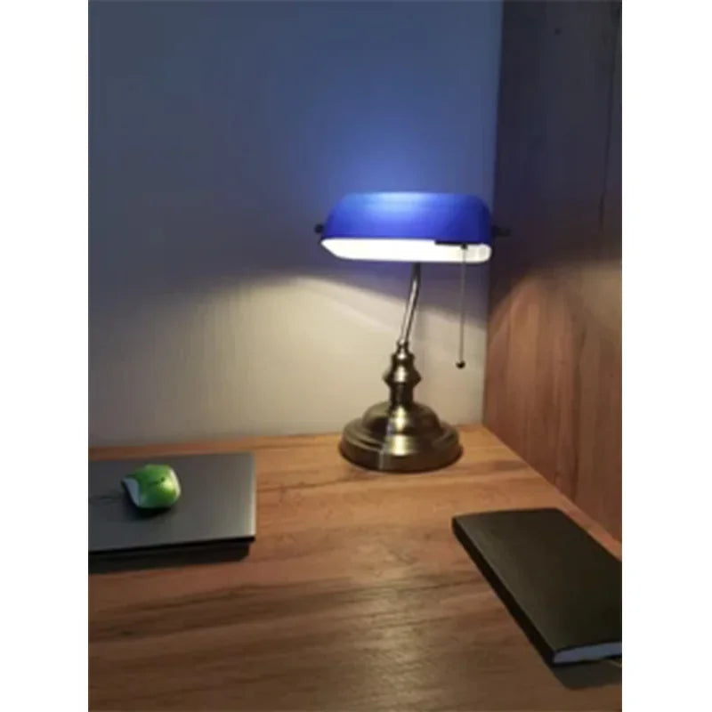 Classical Glass Bankers Desk Lamp With Zipper Switch Home Office