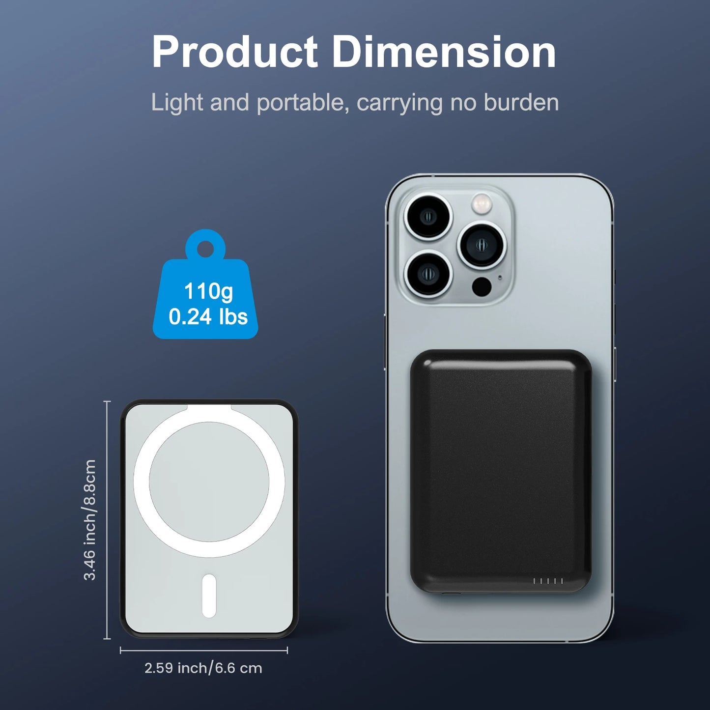 Portable 5000 mAh Wireless Magnetic Power Bank With Usb C Cable