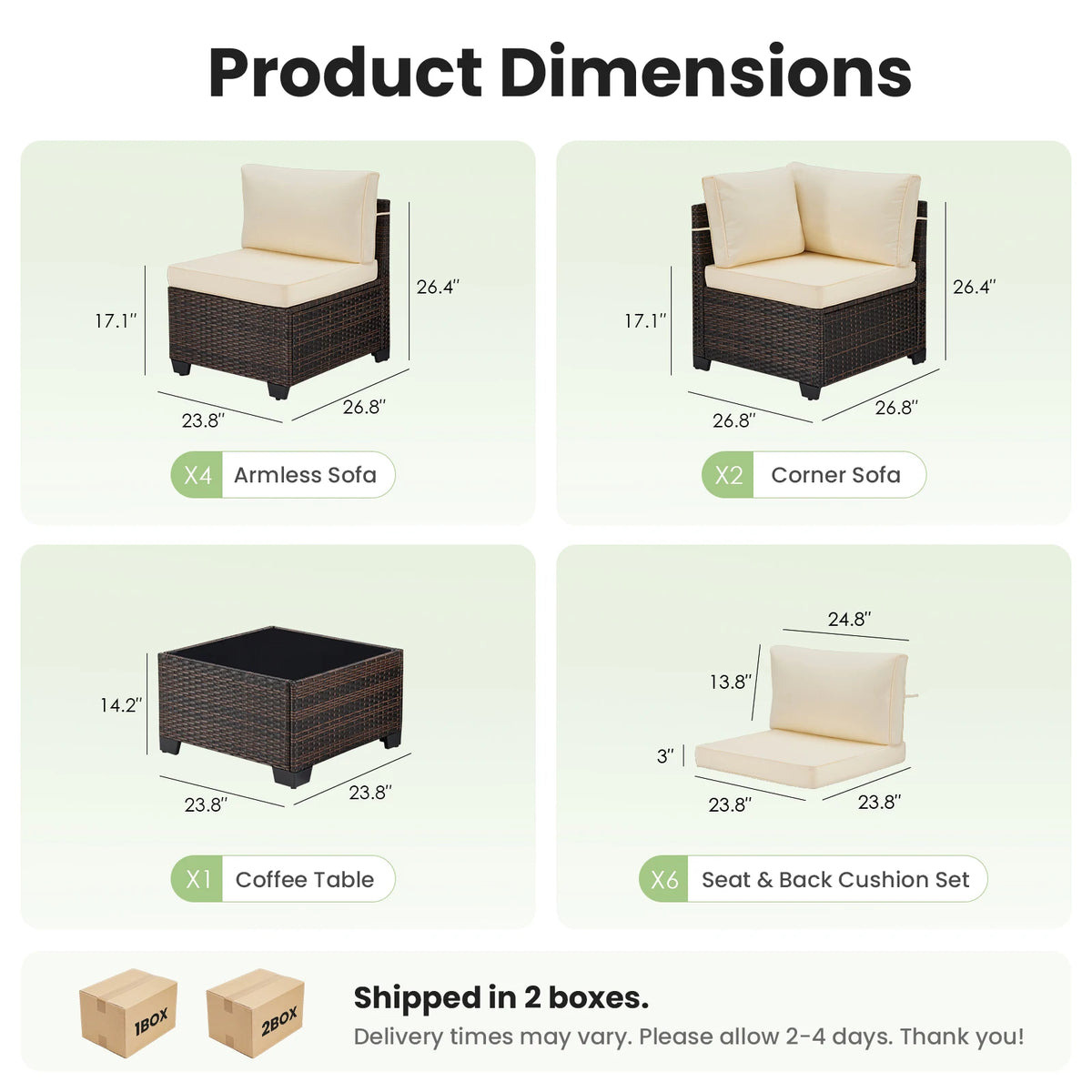 7 Piece Outdoor Rattan Patio Furniture Conversation Set Sectional