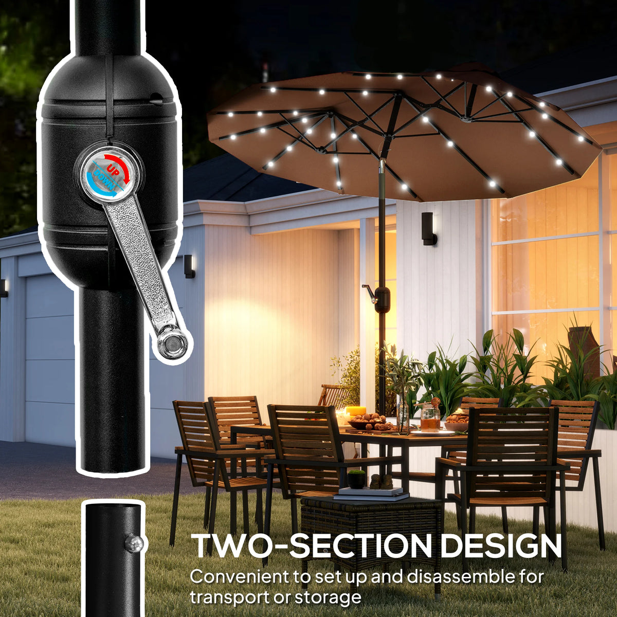 Outsunny Double Sided Patio Umbrella With Solar Led Light