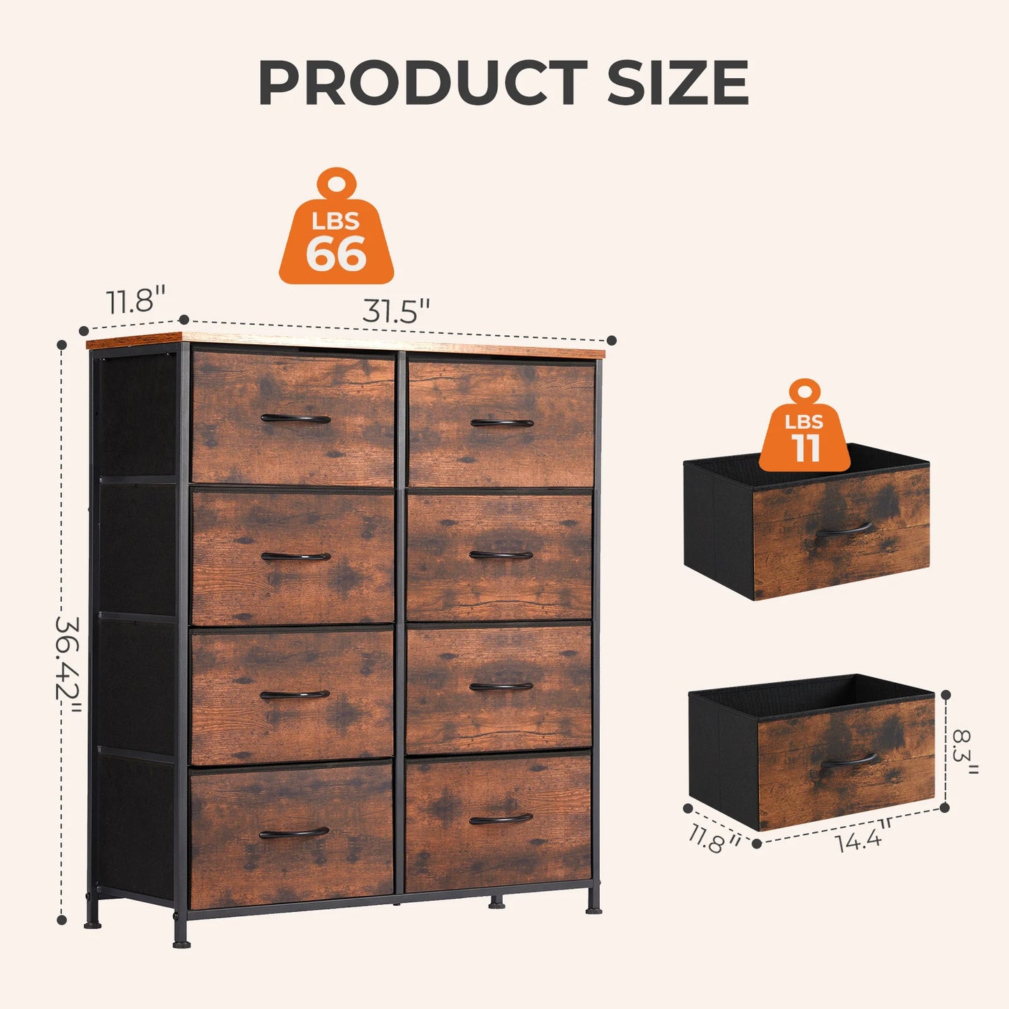 MCQ Fabric 8-Drawer Cabinet For Living Room Storage Organizer