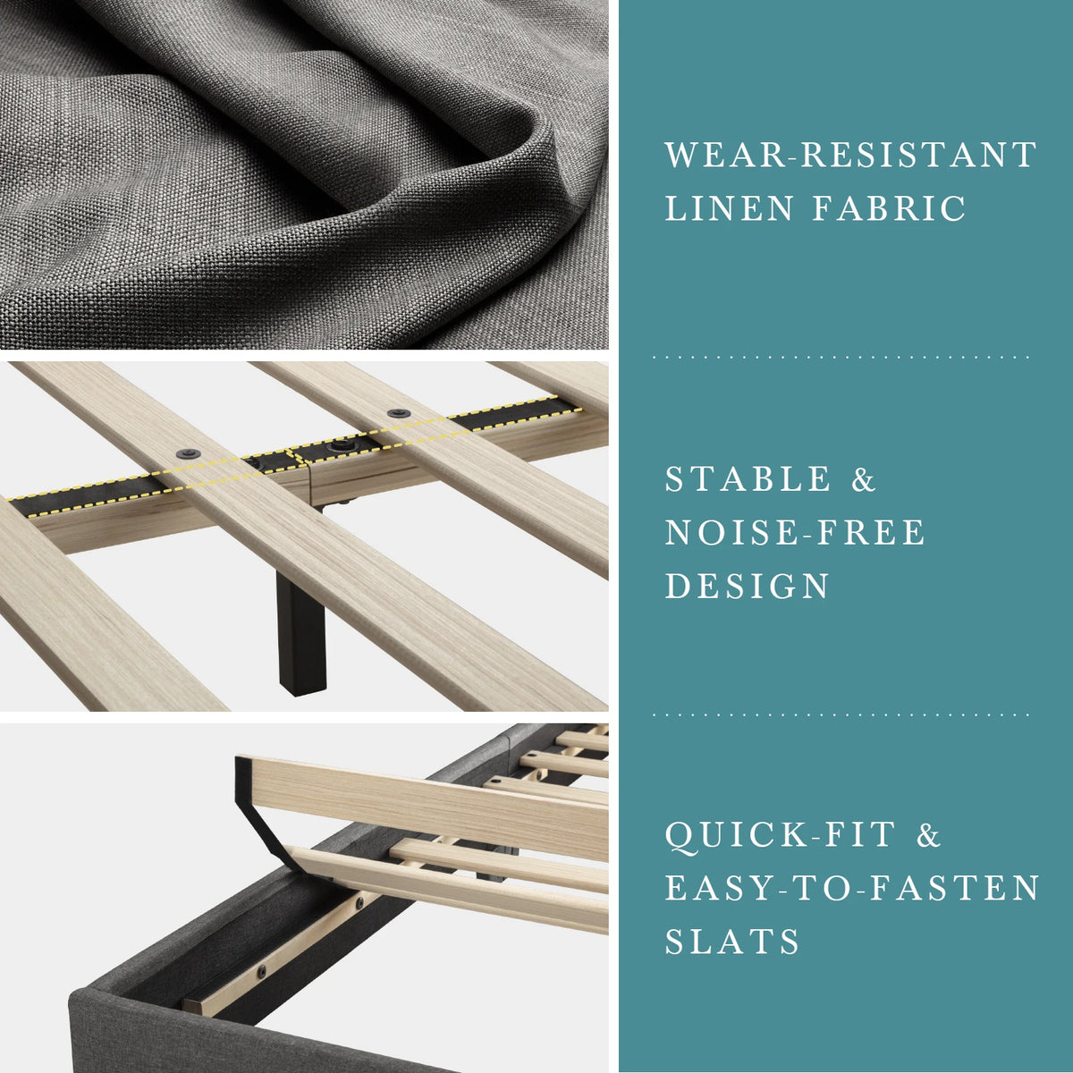 HOOMIC Upholstered Bed Frame With Linen Headboard And Wood Slats