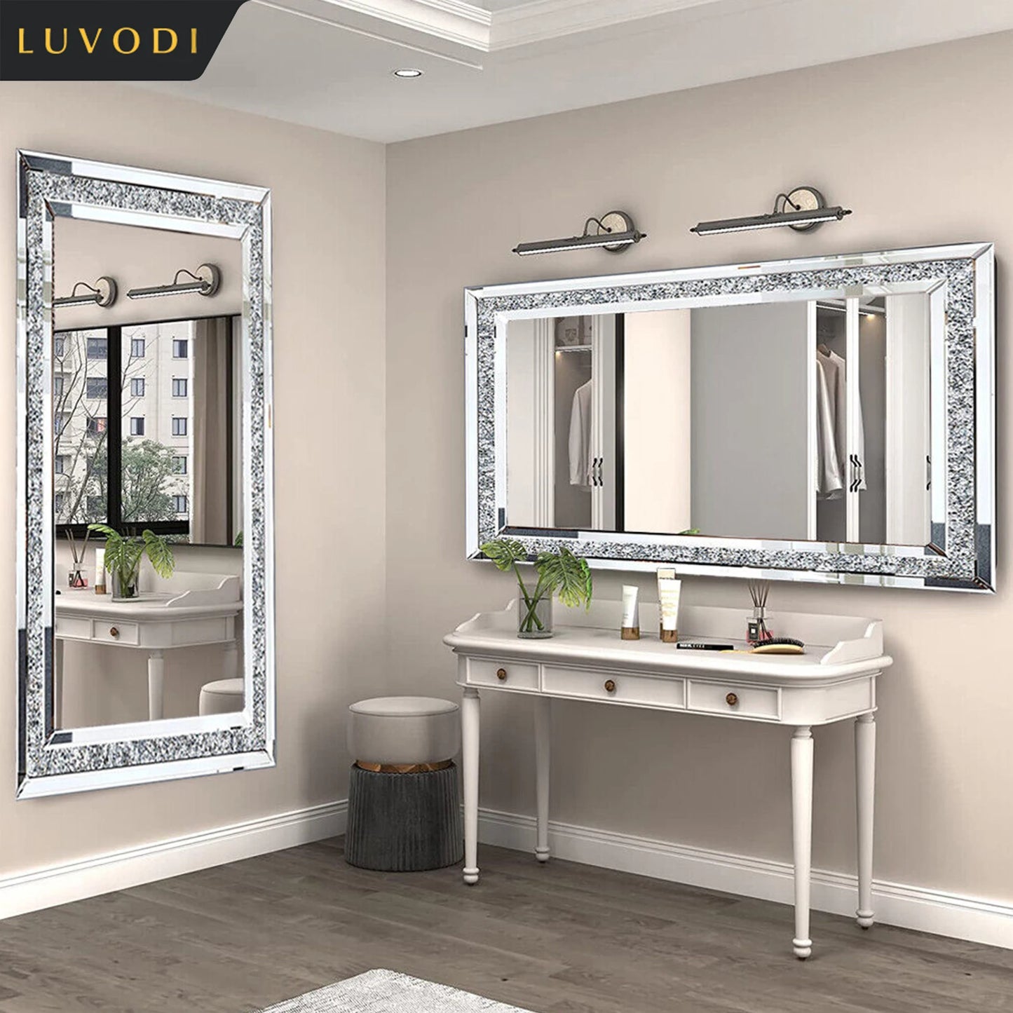 LUVODI Crystal Rhinestone Vanity Mirror Wall Mounted