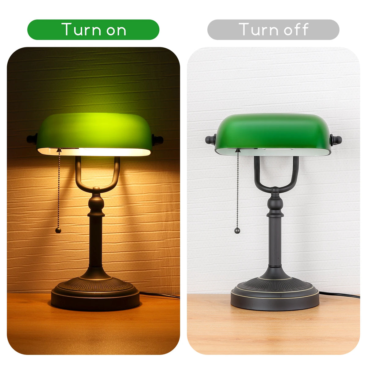 Classic Glass Banker Lamp With Pull Chain E27 Desk Light