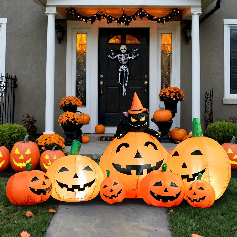 Halloween Inflatable Pumpkin Decoration With Witch Cat LED Lights