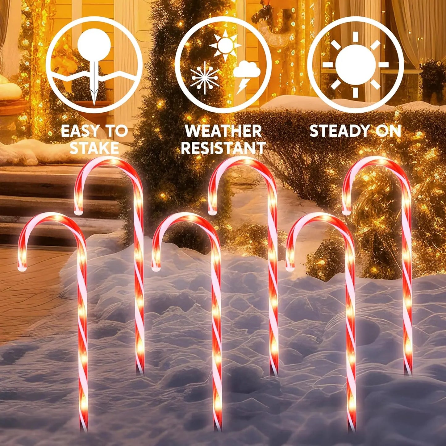 Joyfy Candy Cane Pathway Lights Set Warm White Outdoor Decor