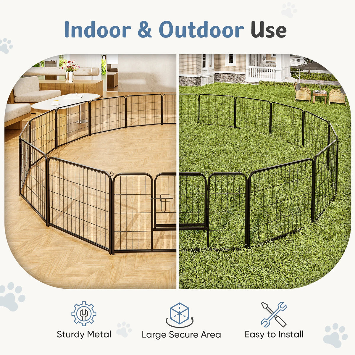 JHK Foldable Metal Dog Playpen Fence for Indoor Outdoor Exercise