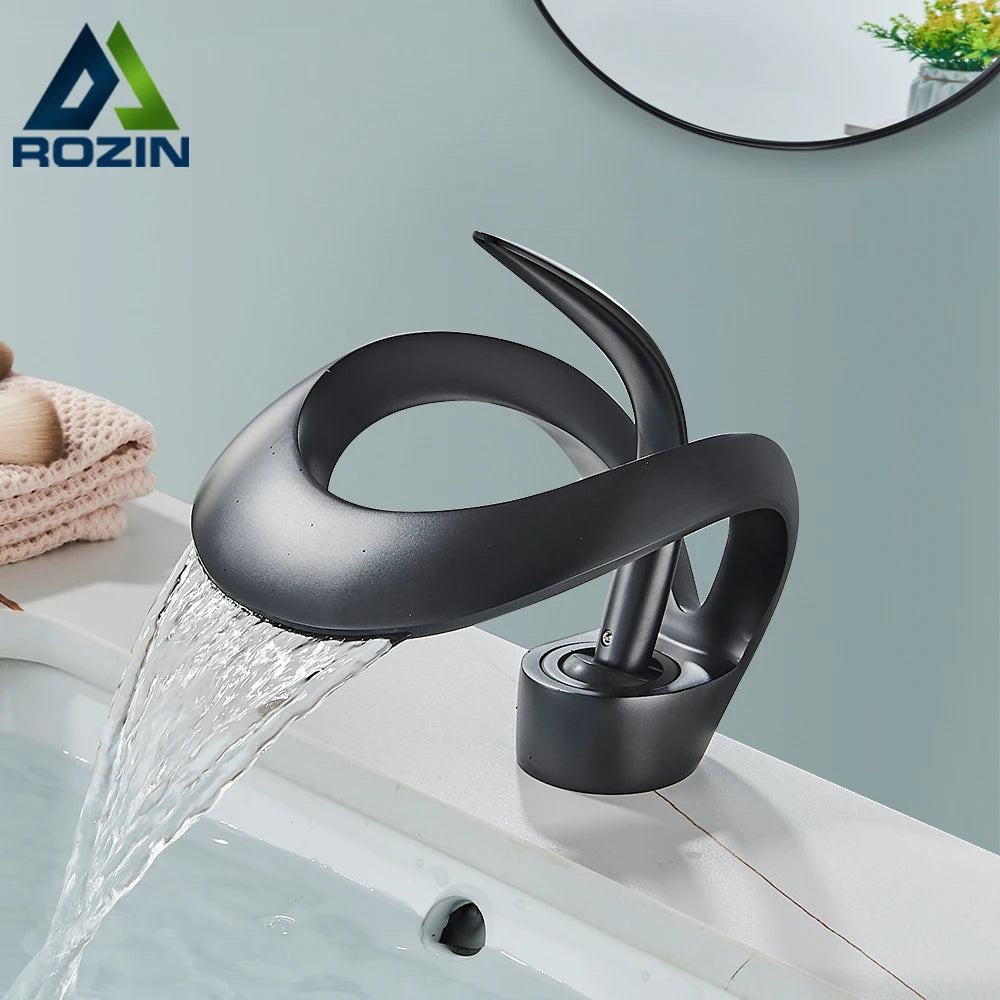 Rozin Basin Faucet Waterfall Deck-Mount Hot Cold Mixer Tap