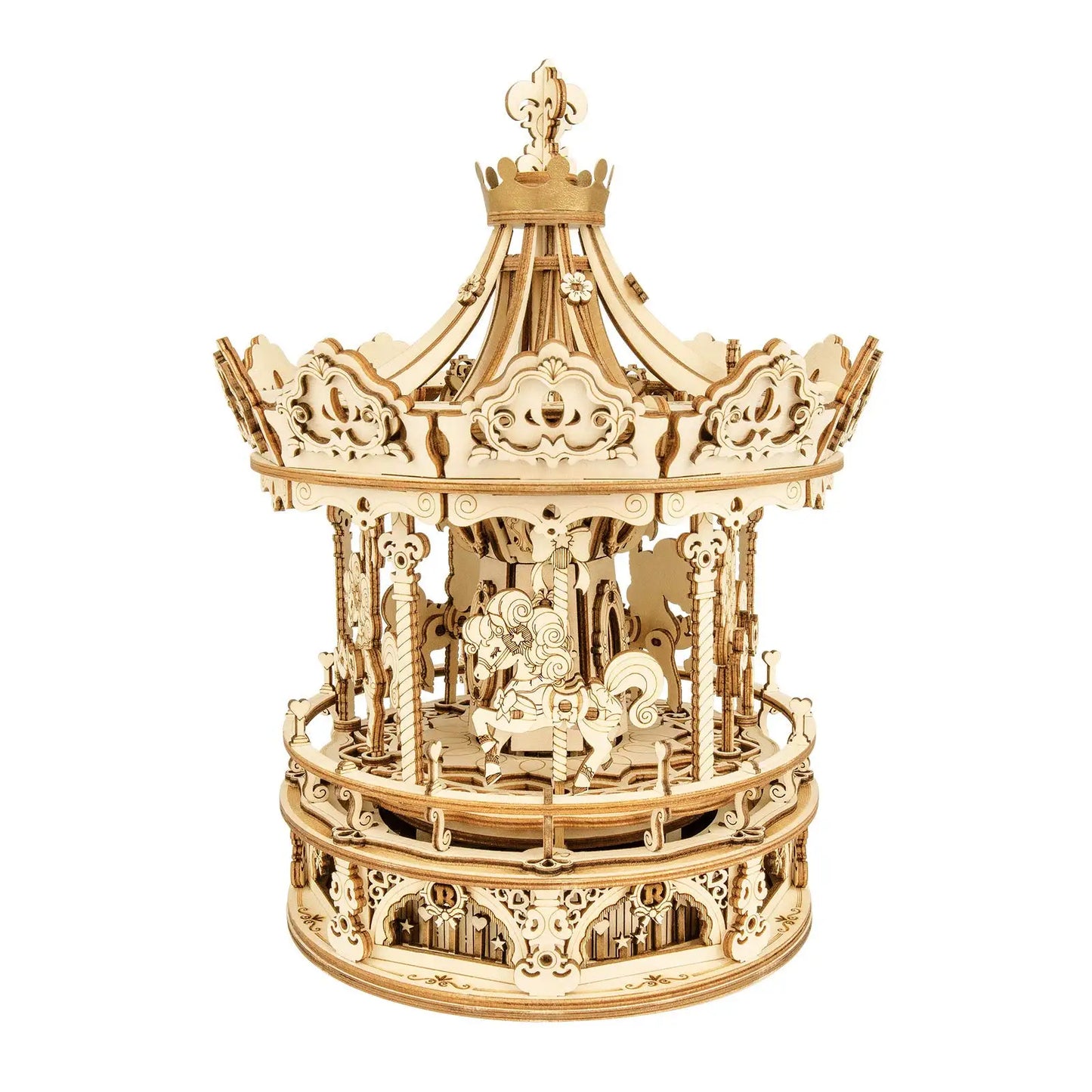 Robotime 3D Wooden Puzzle Rotatable Carousel Music Box Toy