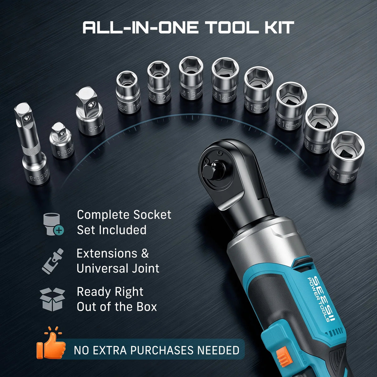 Seesii Cordless Brushless Impact Wrench And Ratchet Tool Kit