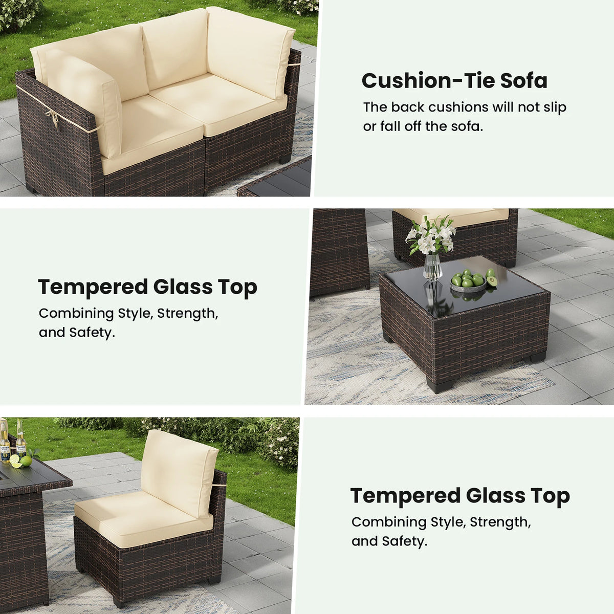 7 Piece Outdoor Rattan Patio Furniture Conversation Set Sectional