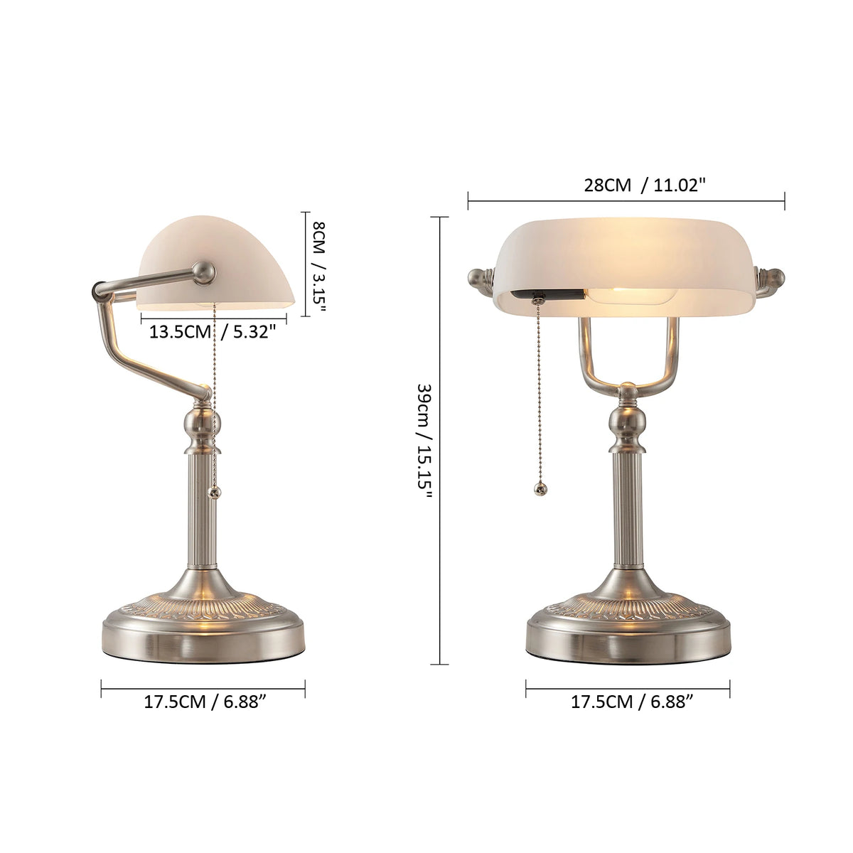 Classic Glass Banker Lamp With Pull Chain E27 Desk Light