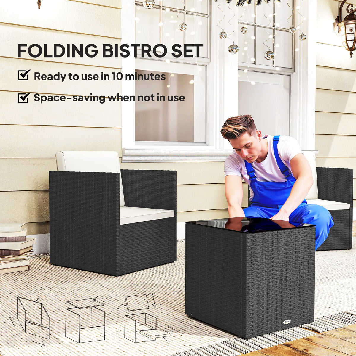 Outsunny Wicker Patio Bistro Furniture Set For Outdoor Seating